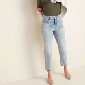 Old Navy Extra High Waisted Sky-Hi straight raw-hem jeans